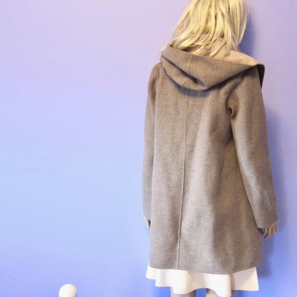 VINCE BROWN TAUPE DOUBLE FACE WOOL COCOON HOODED COAT - Picture 2 of 12